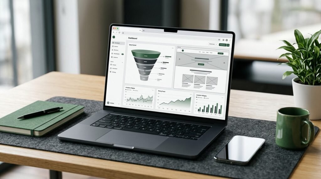Best Sales Funnel Builders in 2026: 7 Platforms Compared Sales funnel builder dashboard showing connected marketing stages on a laptop