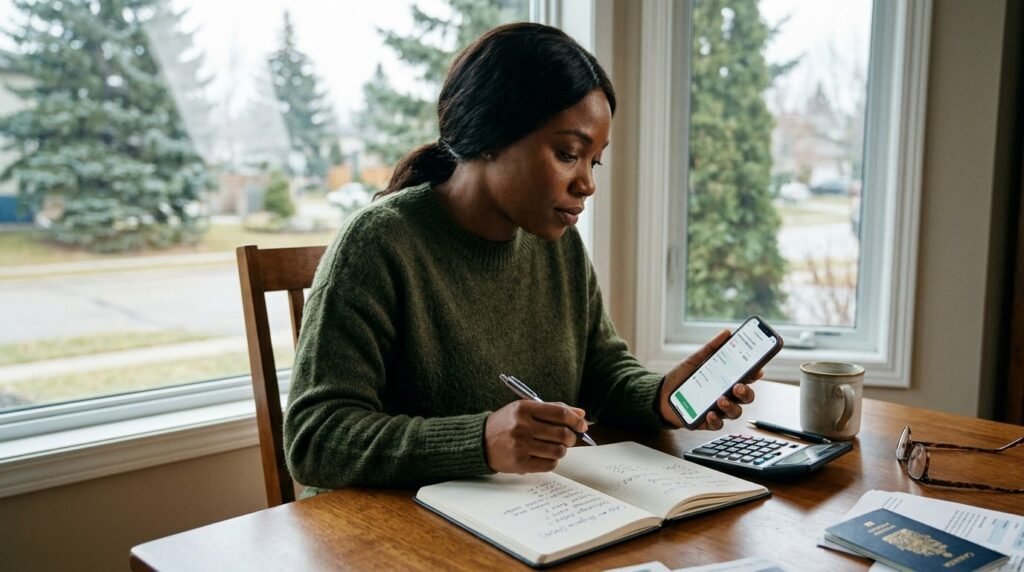 Person checking an international money transfer on a smartphone before funds are sent to Nigeria
