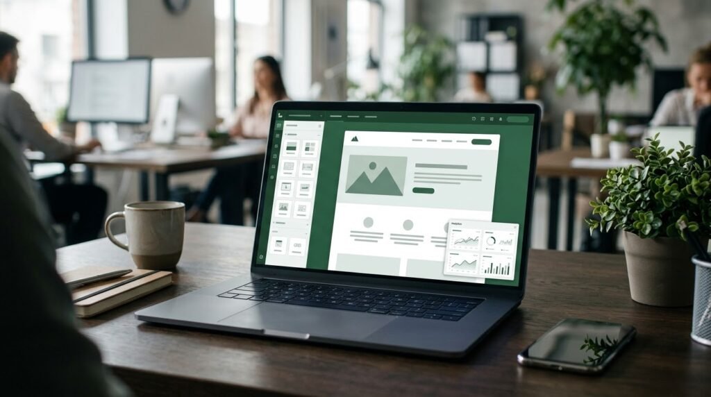 Best Landing Page Builders in 2026: 7 Platforms Compared Landing page builder editor displaying a lead-generation page design on a laptop