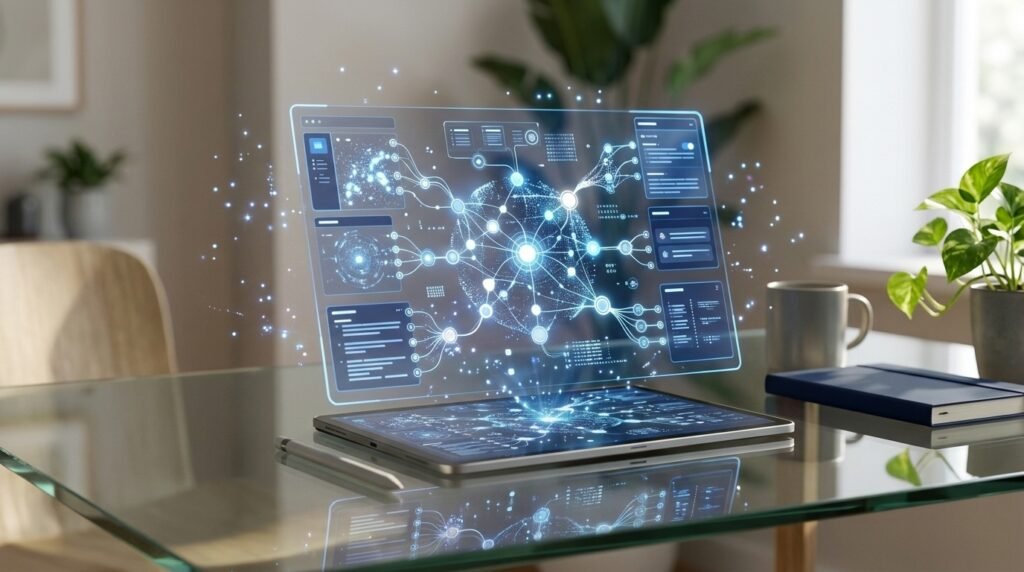 Laptop displaying an AI writing workspace for comparing AI writing tools