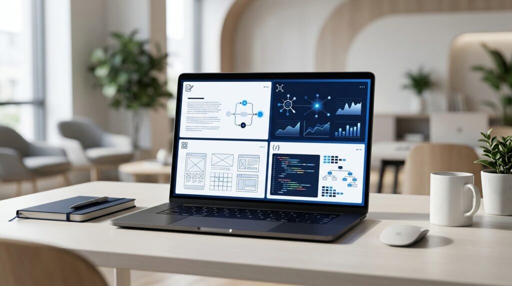 9 Best Free AI Tools in 2026: What Each Does Best Laptop displaying AI tools for writing, research, design, and coding